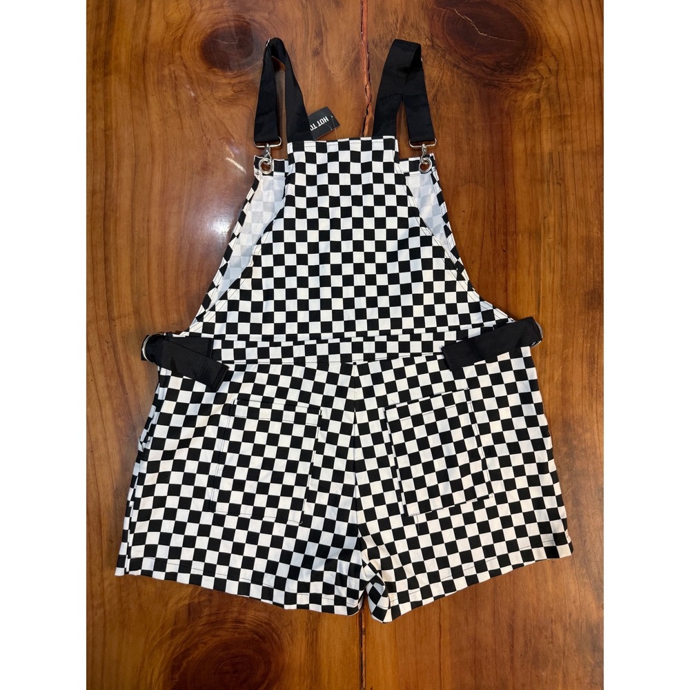 NEW Hot Topic Women's Romper XL Check Print Emo Goth Punk Shortall Twill O10 - Picture 5 of 5